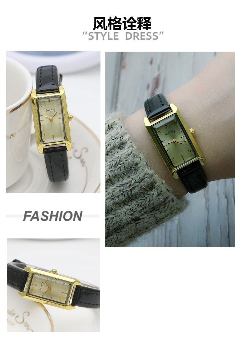 Small Rectangular Thin Strap Simple Women's Leather Strap Watch Trendy Leather Strap Watch Women's Quartz Watch .