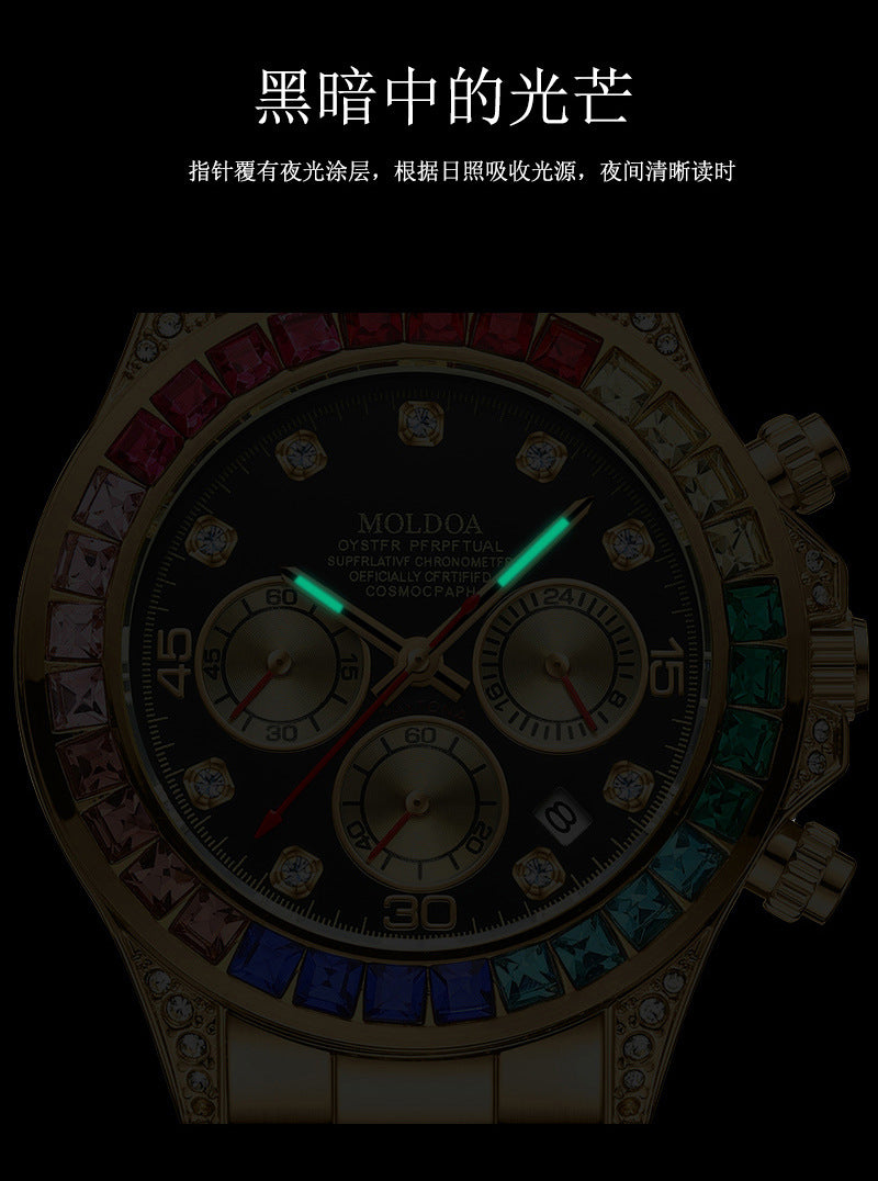 New Product Rainbow Di Same Style Watch Men's Three-Eye Six-Pin Multi-Functional Business Quartz Watch
