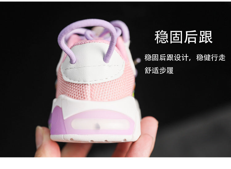 mesh sports shoes with lights children's shoes breathable casual boys and girls letters baby children's shoes in stock