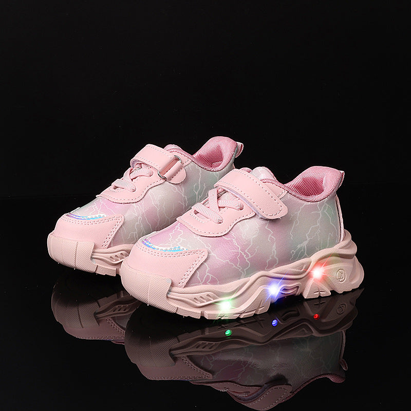 Spring and Autumn New Girls' Sports Shoes Light-Up Cartoon Shoes