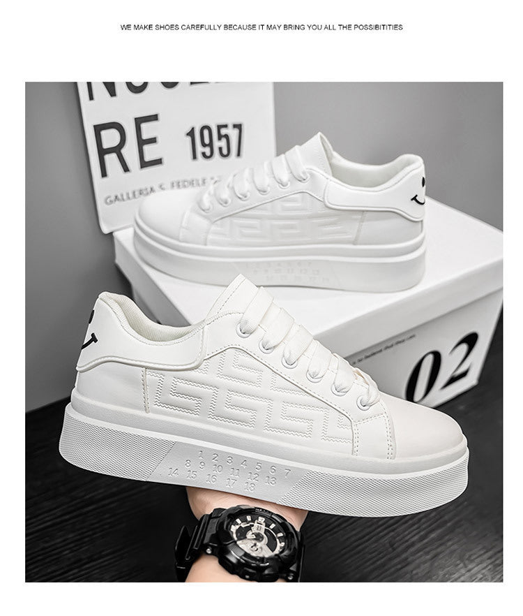 Men's Shoes New White Shoes Men's All-match Breathable Thick-soled Heightened Casual Sports Running Board Shoes Waterproof for Male Students