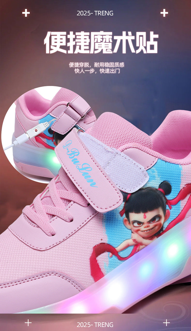 Factory Direct Sale Children's Light-Up Roller Shoes with Double Wheels, Invisible Student Roller Skates with Wheels for Walking, Suitable for Girls