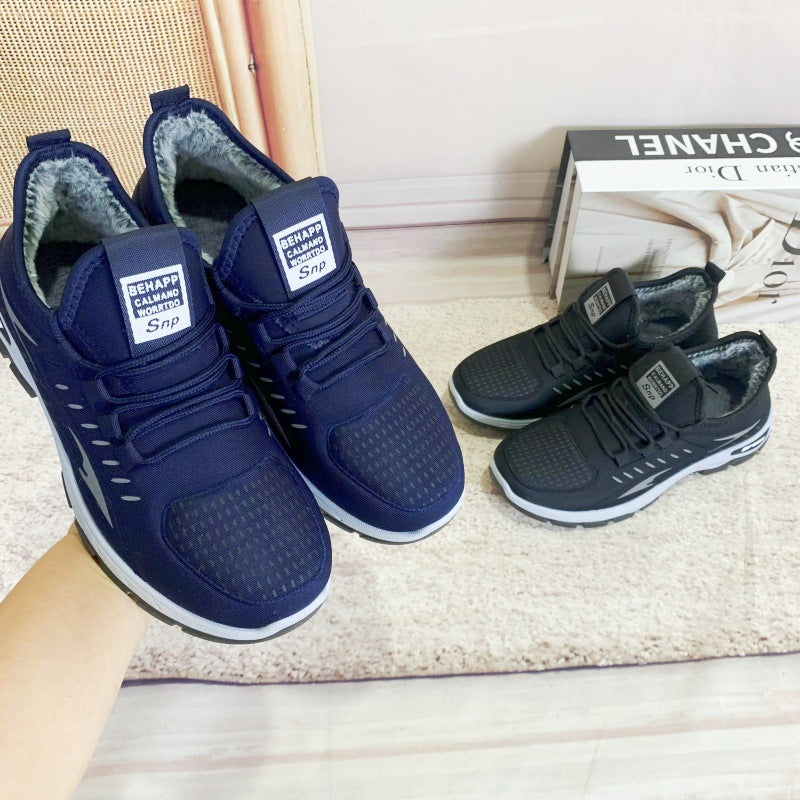 Winter New fleece-lined Men's Cotton Shoes Old Beijing Cloth Shoes Comfortable Middle-aged and Elderly Casual Dad Shoes Men's Thickened Snow Boots