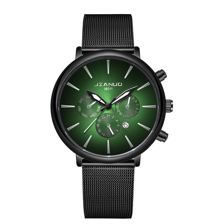 Men's Mesh Band Watch Fashion Calendar Quartz Watch Business Casual Business Men's Cool Blue Watch