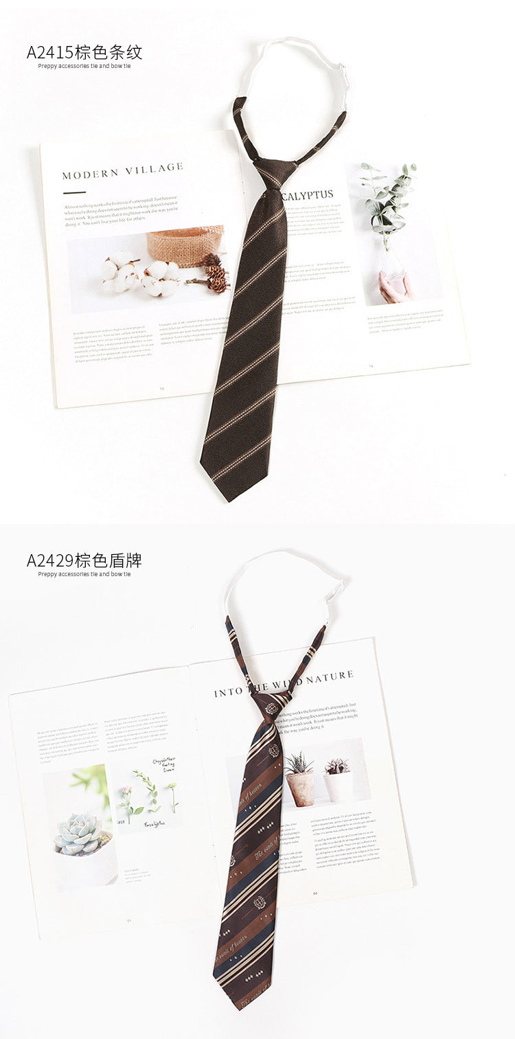 Brown Retro Tie Female Lazy Wine-Free Red Shirt Accessories All-Match Black Stripe