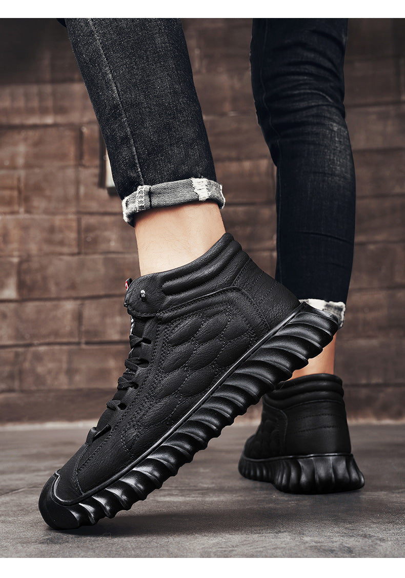 Men's Shoes 2024 New Winter Large Cotton Shoes Men's fleece-lined Warm Fur One Non-slip Dad's Cotton Leather Shoes High-top Shoes