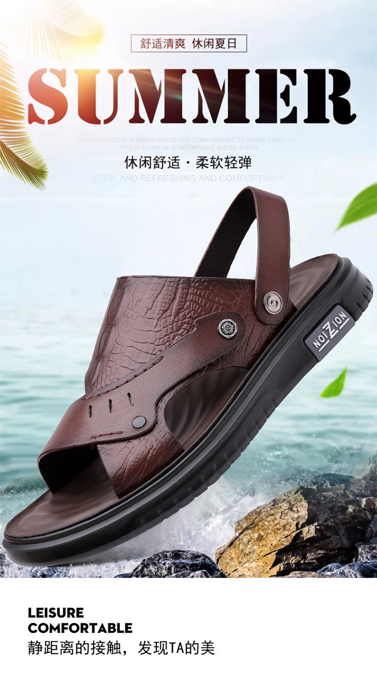 Men's Sandals 2025 New Summer Soft Sole Leather Sandals Anti-Slip Beach Shoes Dual-Purpose Outerwear Sandals and Slippers for Men