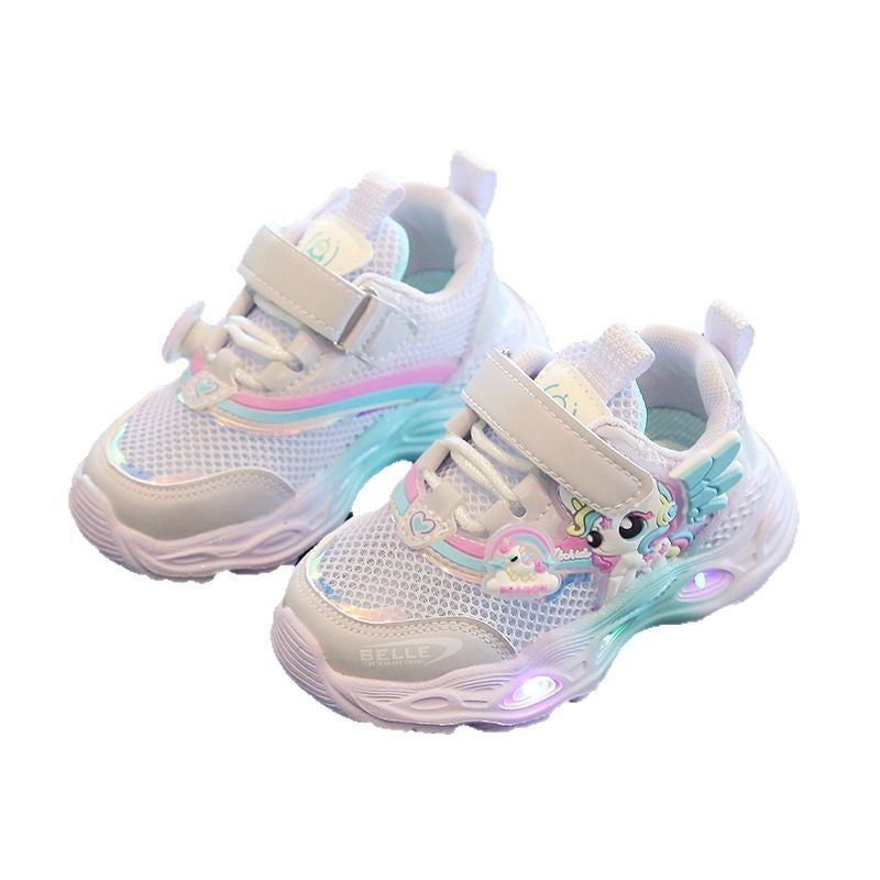 girls shoes with lights cartoon mesh fashion hook and loop sneaker for children