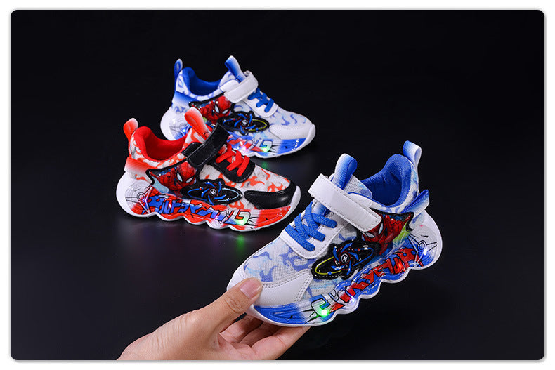 Boys' sneaker 2025 Spring and Summer Breathable Children's Mesh Lights Running Shoes Little Boy's Cartoon Luminous Children's Shoes Trendy