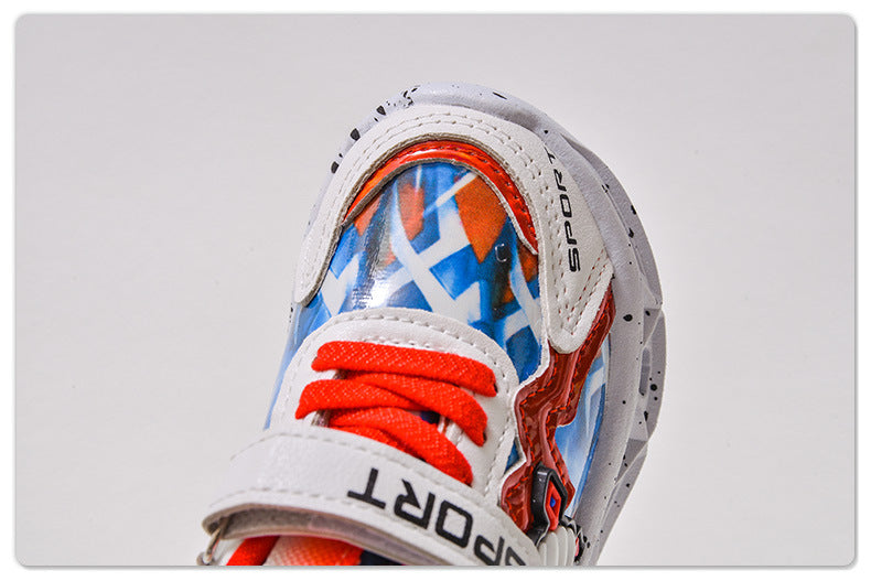 Spring and autumn 2025 new leather bright lights children's sneaker wholesale cartoon with lights boys soft bottom running shoes in stock