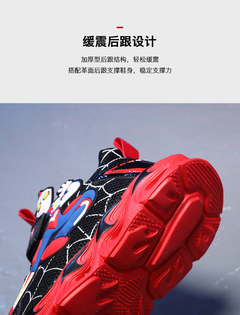 Boys' Shoes Anti-Slip Mid-Leat Running Shoes Leather with Lights Spider-Man Children's Sports Shoes Autumn Lightweight