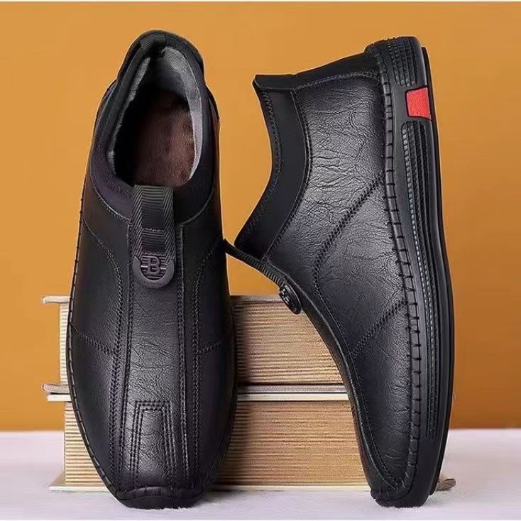 New Men's Single Cotton Casual Leather Shoes fleece-lined Warm High-top Soft Bottom Dad Shoes Simple Fashion Men's Cotton Shoes