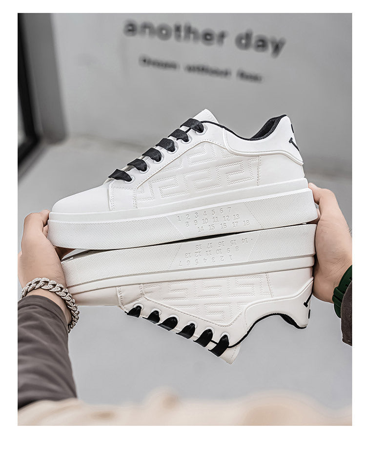 Men's Shoes New White Shoes Men's All-match Breathable Thick-soled Heightened Casual Sports Running Board Shoes Waterproof for Male Students