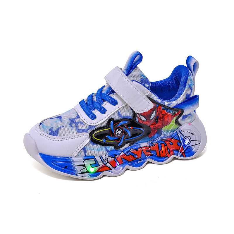 Boys' sneaker 2025 Spring and Summer Breathable Children's Mesh Lights Running Shoes Little Boy's Cartoon Luminous Children's Shoes Trendy