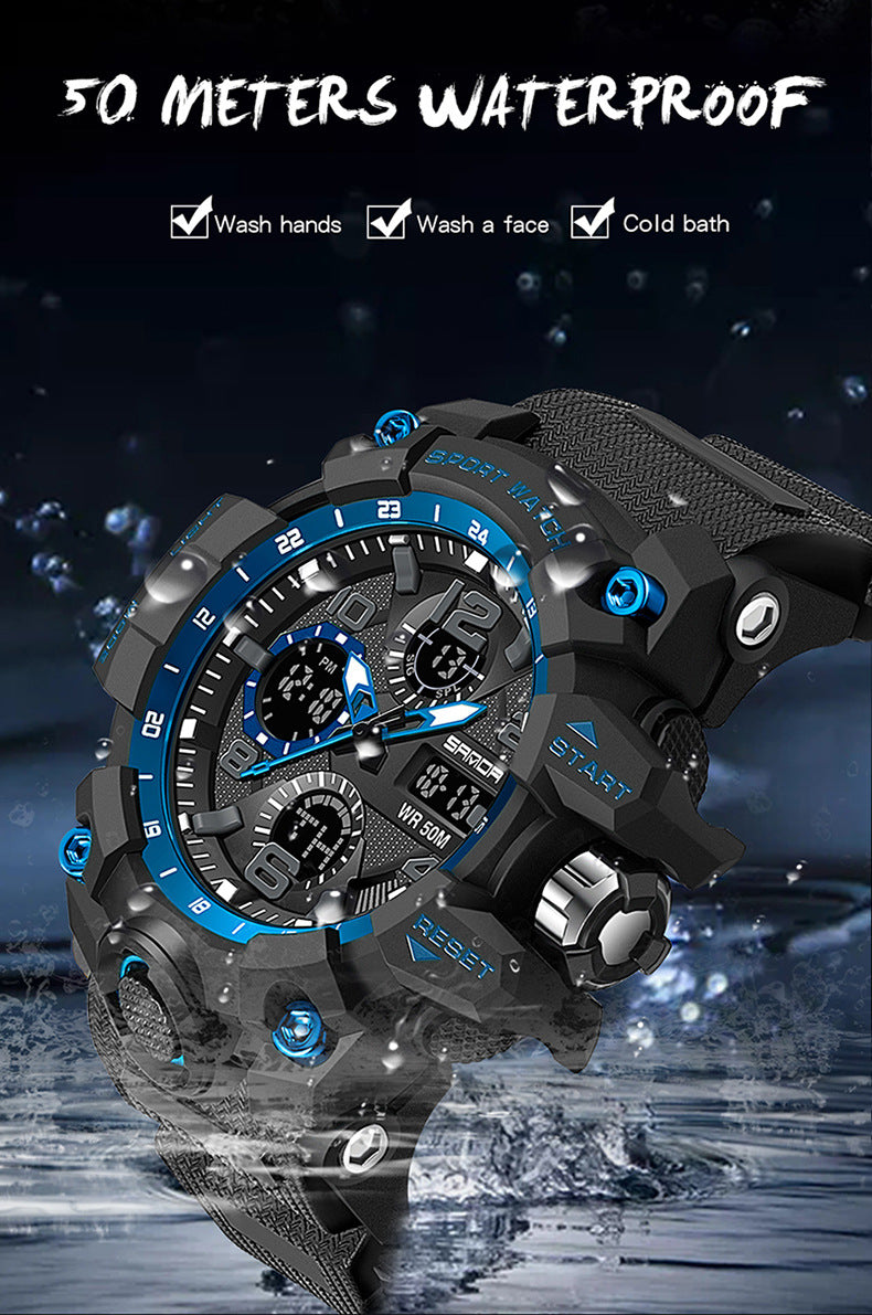 Sanda Hot-Selling Watch Korean Version Student Party Multi-Functional Waterproof Alarm Clock Electronic Watch Cool Dual Display Luminous Sports Watch