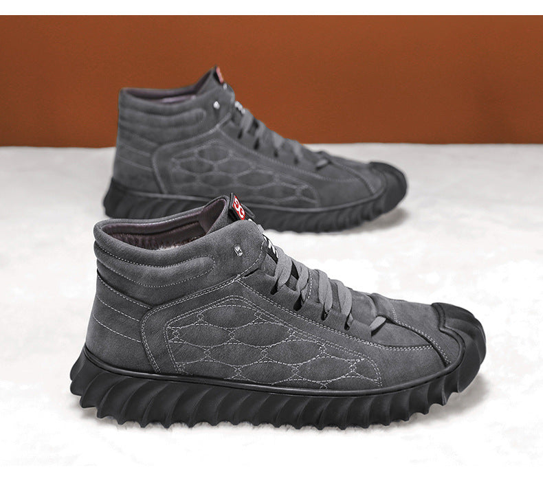Men's Shoes 2024 New Winter Large Cotton Shoes Men's fleece-lined Warm Fur One Non-slip Dad's Cotton Leather Shoes High-top Shoes