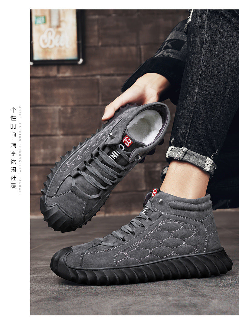 Men's Shoes 2024 New Winter Large Cotton Shoes Men's fleece-lined Warm Fur One Non-slip Dad's Cotton Leather Shoes High-top Shoes