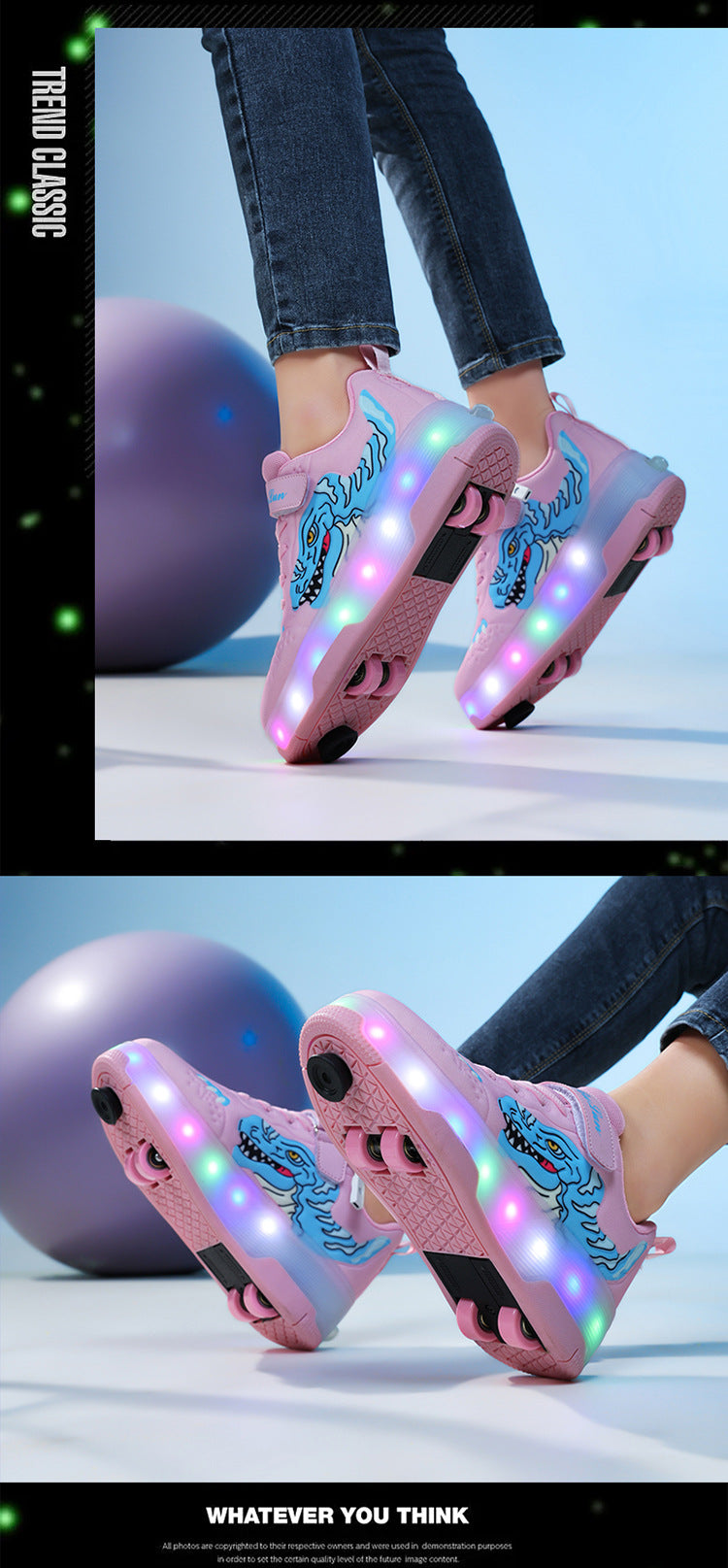 Factory Direct Sale Children's Light-Up Roller Shoes with Double Wheels, Invisible Student Roller Skates with Wheels for Walking, Suitable for Girls