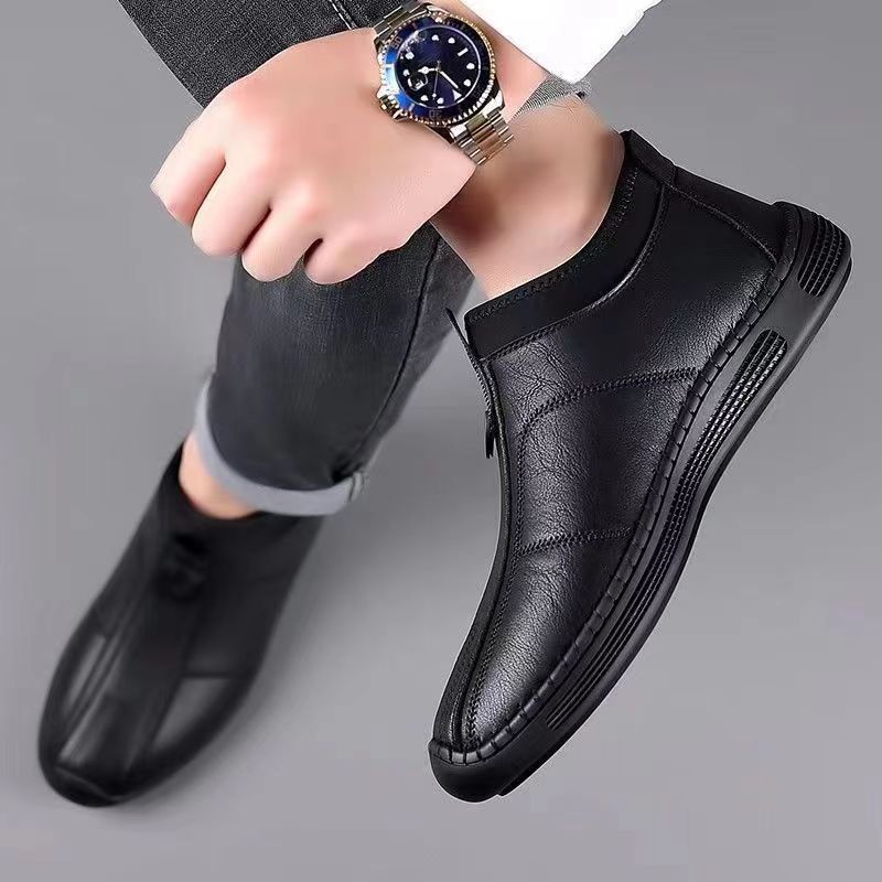 New Men's Single Cotton Casual Leather Shoes fleece-lined Warm High-top Soft Bottom Dad Shoes Simple Fashion Men's Cotton Shoes