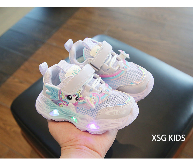 girls shoes with lights cartoon mesh fashion hook and loop sneaker for children