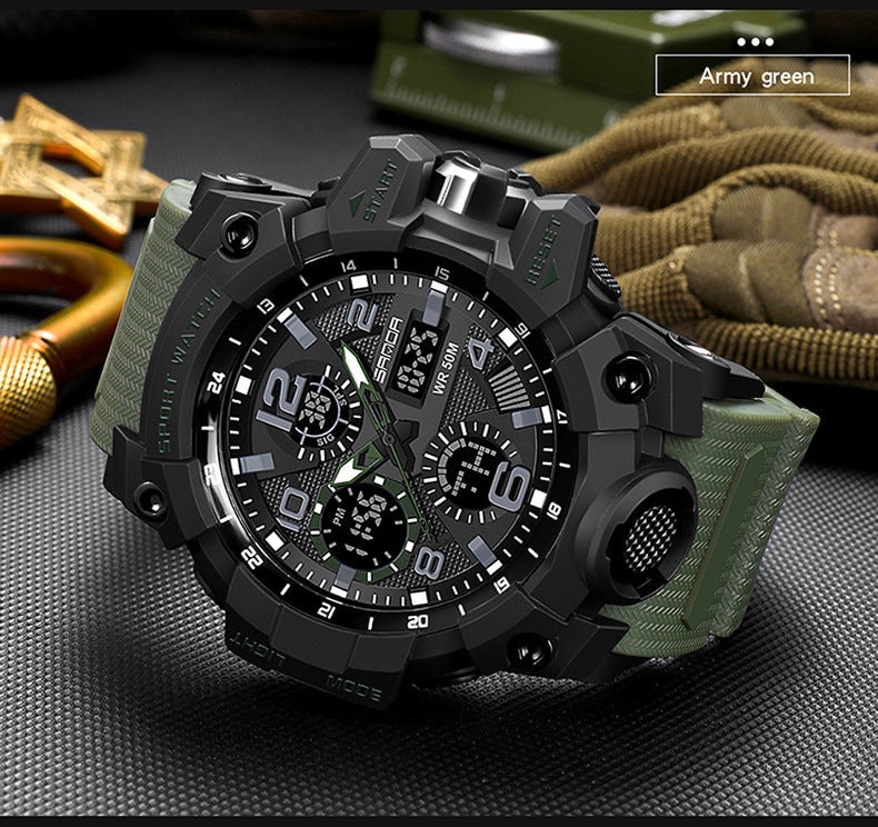 Sanda Hot-Selling Watch Korean Version Student Party Multi-Functional Waterproof Alarm Clock Electronic Watch Cool Dual Display Luminous Sports Watch