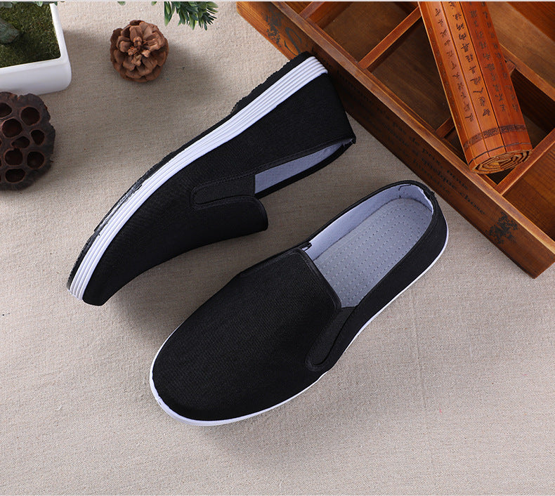 Old Beijing Cloth Shoes Men's Soft Sole Breathable Driving Work Shoes Black Rubber Sole Imitation Thousand Layer Sole Flats Cloth Shoes for Men