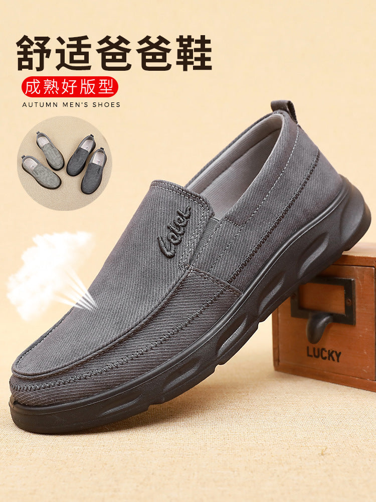 Old Beijing Cloth Shoes for Men, Soft-Soled, Comfortable Dad Shoes, Middle-Aged and Elderly Non-Slip Breathable Casual Walking Shoes for Men