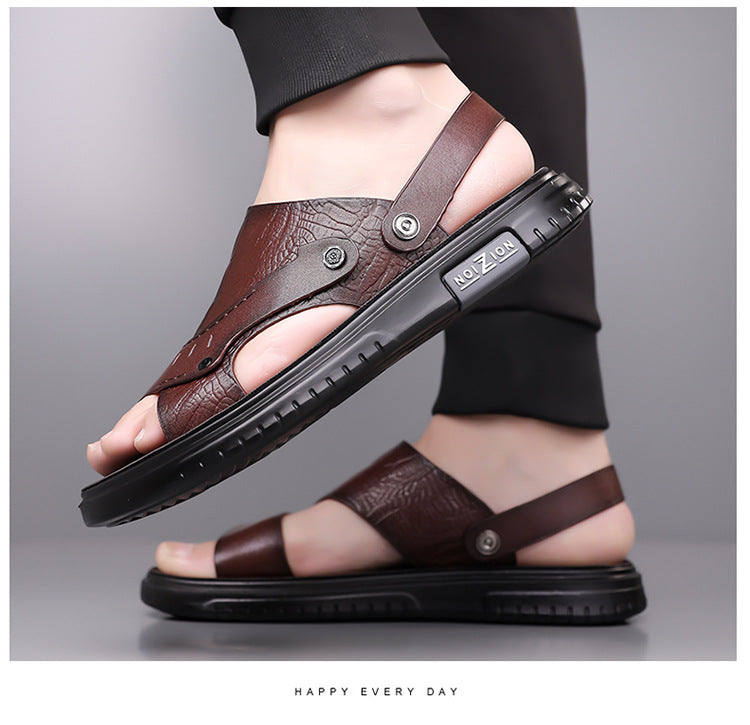 Men's Sandals 2025 New Summer Soft Sole Leather Sandals Anti-Slip Beach Shoes Dual-Purpose Outerwear Sandals and Slippers for Men