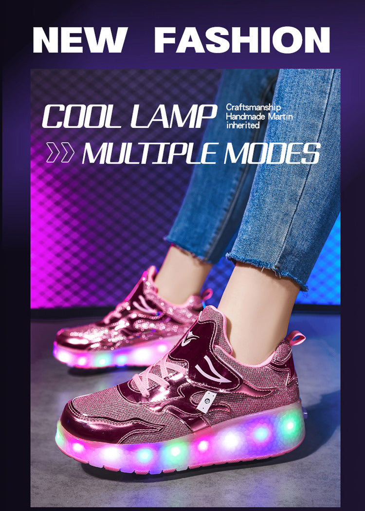 Factory Direct Sale Children's Light-Up Roller Shoes with Double Wheels, Invisible Student Roller Skates with Wheels for Walking, Suitable for Girls