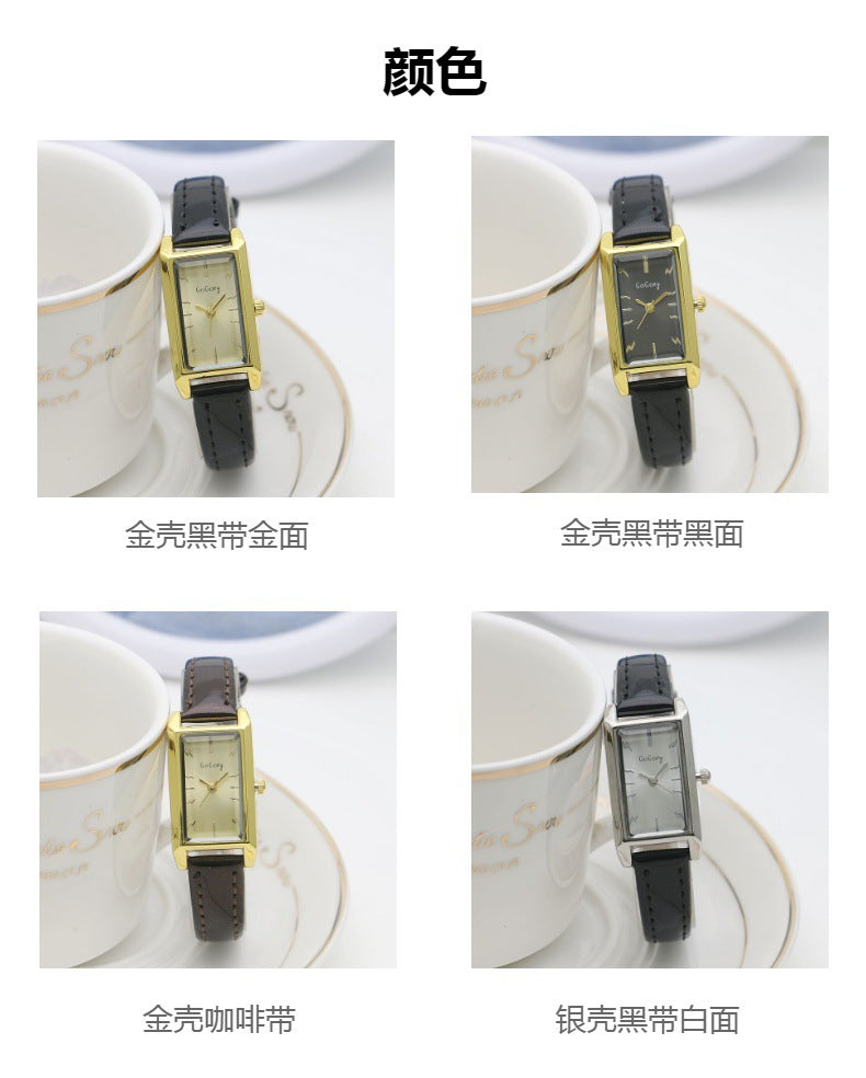 Small Rectangular Thin Strap Simple Women's Leather Strap Watch Trendy Leather Strap Watch Women's Quartz Watch .