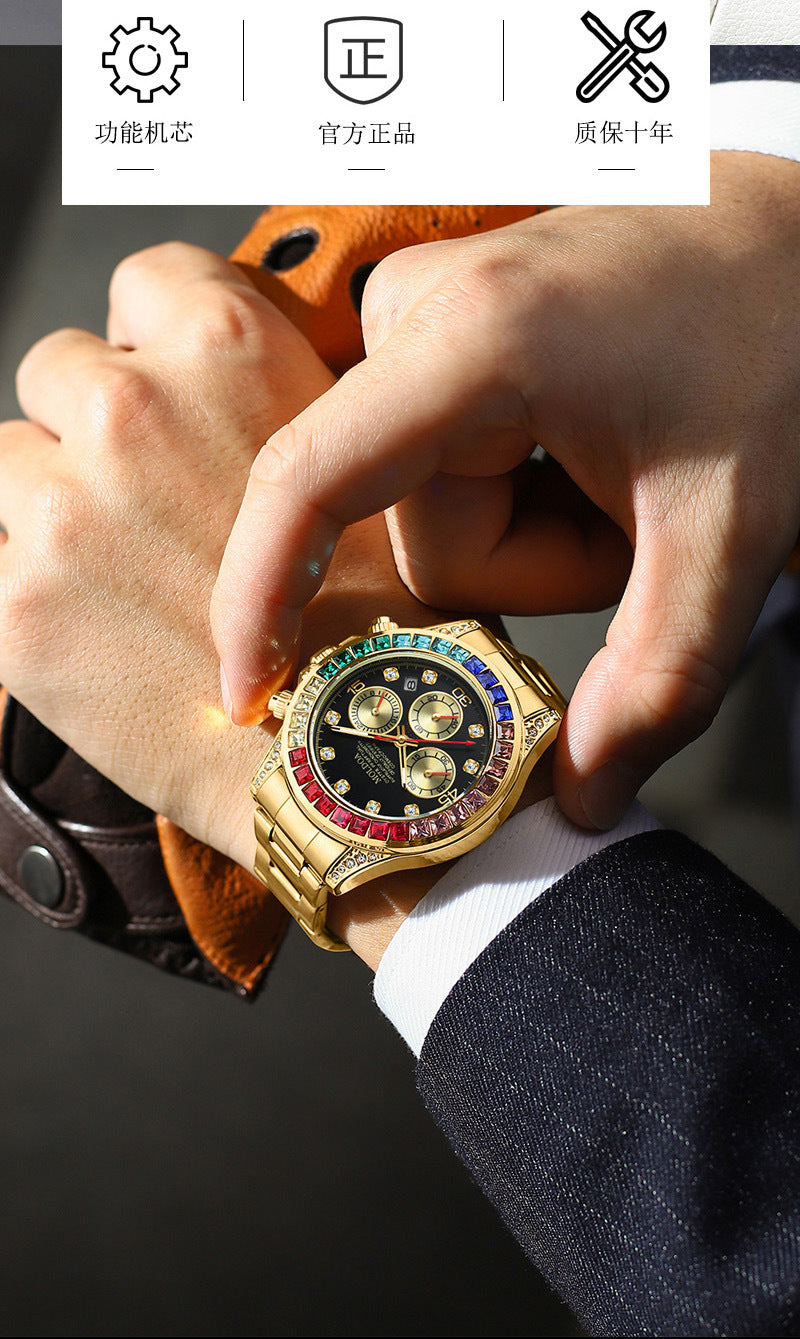 New Product Rainbow Di Same Style Watch Men's Three-Eye Six-Pin Multi-Functional Business Quartz Watch