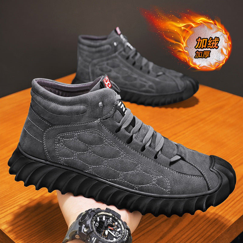 Men's Shoes 2024 New Winter Large Cotton Shoes Men's fleece-lined Warm Fur One Non-slip Dad's Cotton Leather Shoes High-top Shoes