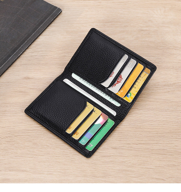 Men's Genuine Leather Card Holder Customized Litchi Pattern Top Layer Cowhide Credit Card Holder Anti-Magnetic RFID Customized 8106