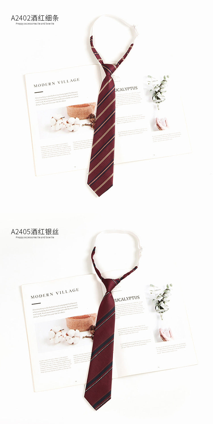 Brown Retro Tie Female Lazy Wine-Free Red Shirt Accessories All-Match Black Stripe