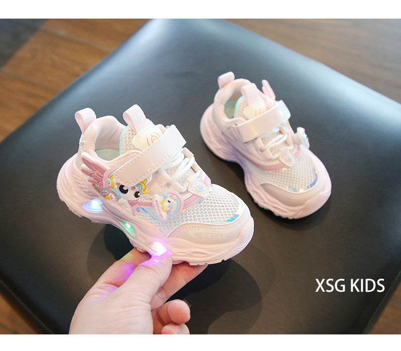 girls shoes with lights cartoon mesh fashion hook and loop sneaker for children