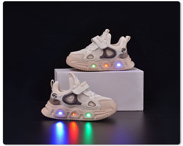 Spring and Autumn New Children's Luminous Mesh Shoes Men's and Women's Baby Shoes Lights Soft Sole Children's Velcro Casual sneaker Trendy