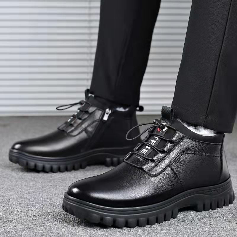 Men's shoes winter men's cotton-padded shoes men's soft bottom non-slip leather shoes men's soft leather high-top thickened fleece-lined warm snow boots