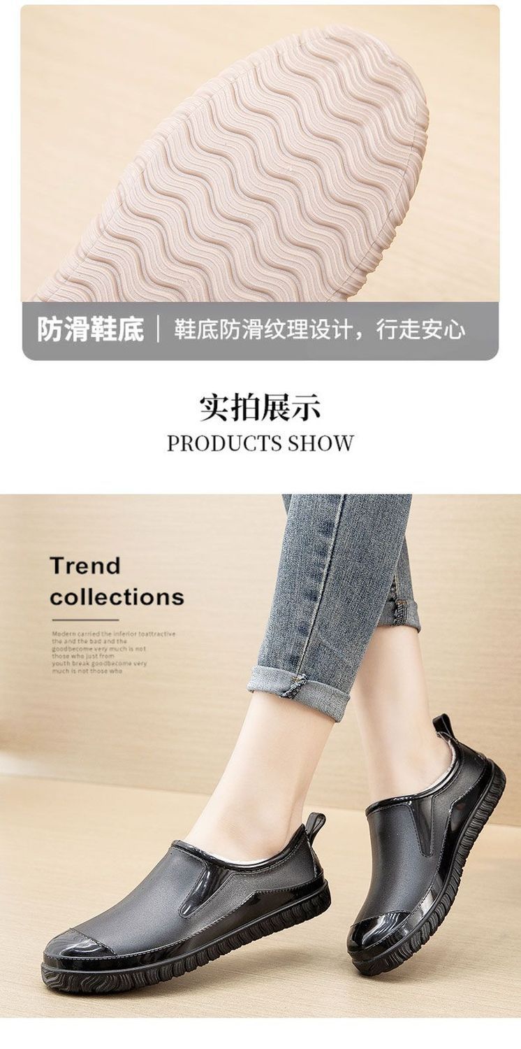 Thickened New Rain Boots Women's Four Seasons Yuanbao Shallow Water Shoes Middle-aged Short Tube Waterproof Non-slip fleece-lined Warm Rubber Rain Boots