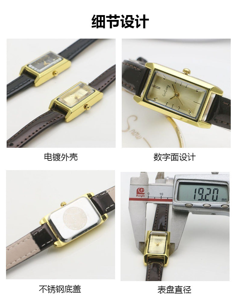 Small Rectangular Thin Strap Simple Women's Leather Strap Watch Trendy Leather Strap Watch Women's Quartz Watch .