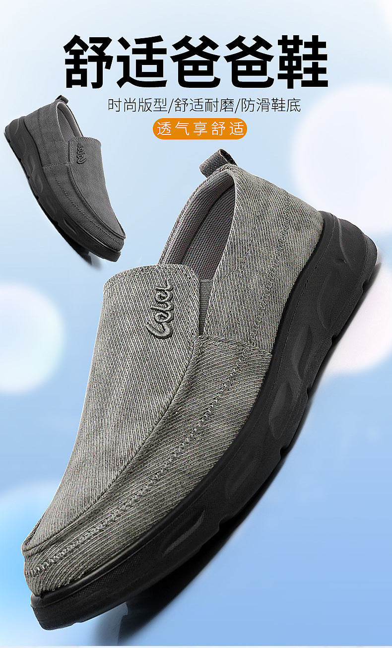 Old Beijing Cloth Shoes for Men, Soft-Soled, Comfortable Dad Shoes, Middle-Aged and Elderly Non-Slip Breathable Casual Walking Shoes for Men