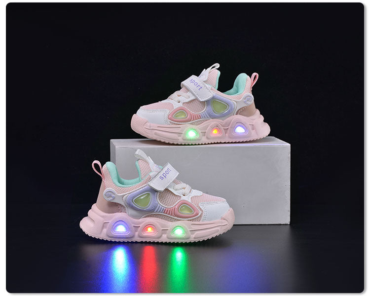 Spring and Autumn New Children's Luminous Mesh Shoes Men's and Women's Baby Shoes Lights Soft Sole Children's Velcro Casual sneaker Trendy