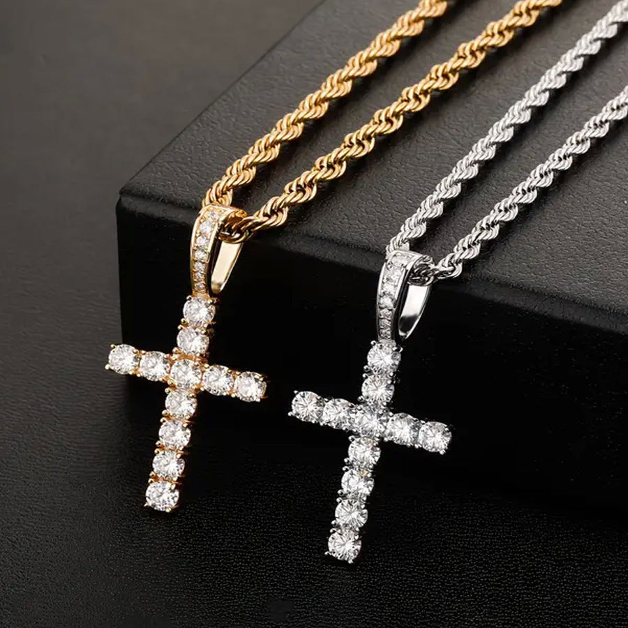 Diamond Watch🔥🔥🔥🔥 Five-Piece Diamond Cuban Chain Cross Necklace Cuban Ring