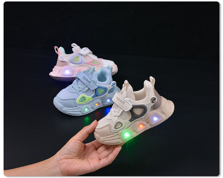Spring and Autumn New Children's Luminous Mesh Shoes Men's and Women's Baby Shoes Lights Soft Sole Children's Velcro Casual sneaker Trendy