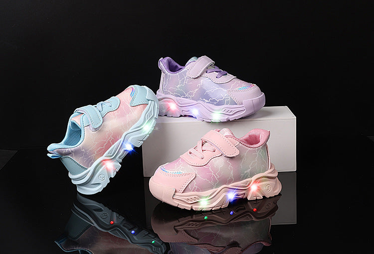 Spring and Autumn New Girls' Sports Shoes Light-Up Cartoon Shoes
