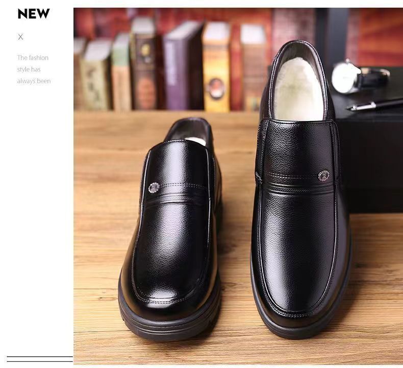 2025 New Dad Shoes Non-Slip Elderly Leather Shoes High-Top Cotton Shoes Men's Winter Middle-Aged and Elderly Winter Warm Cotton Boots