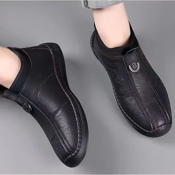 New Men's Single Cotton Casual Leather Shoes fleece-lined Warm High-top Soft Bottom Dad Shoes Simple Fashion Men's Cotton Shoes