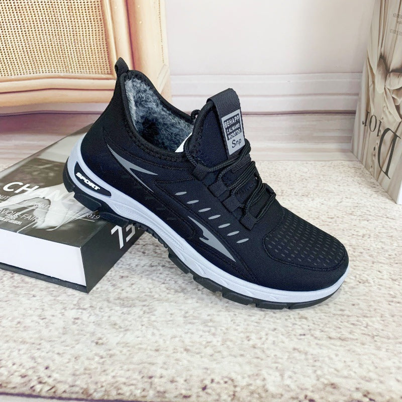 Winter New fleece-lined Men's Cotton Shoes Old Beijing Cloth Shoes Comfortable Middle-aged and Elderly Casual Dad Shoes Men's Thickened Snow Boots