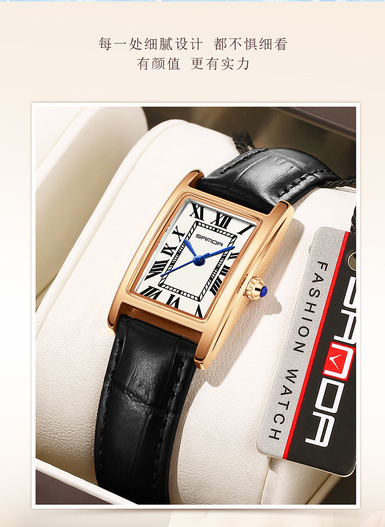 Sanda Live Hot Couple Watch Vintage Square Quartz Watch Waterproof Roman Scale Men's and Women's Watches
