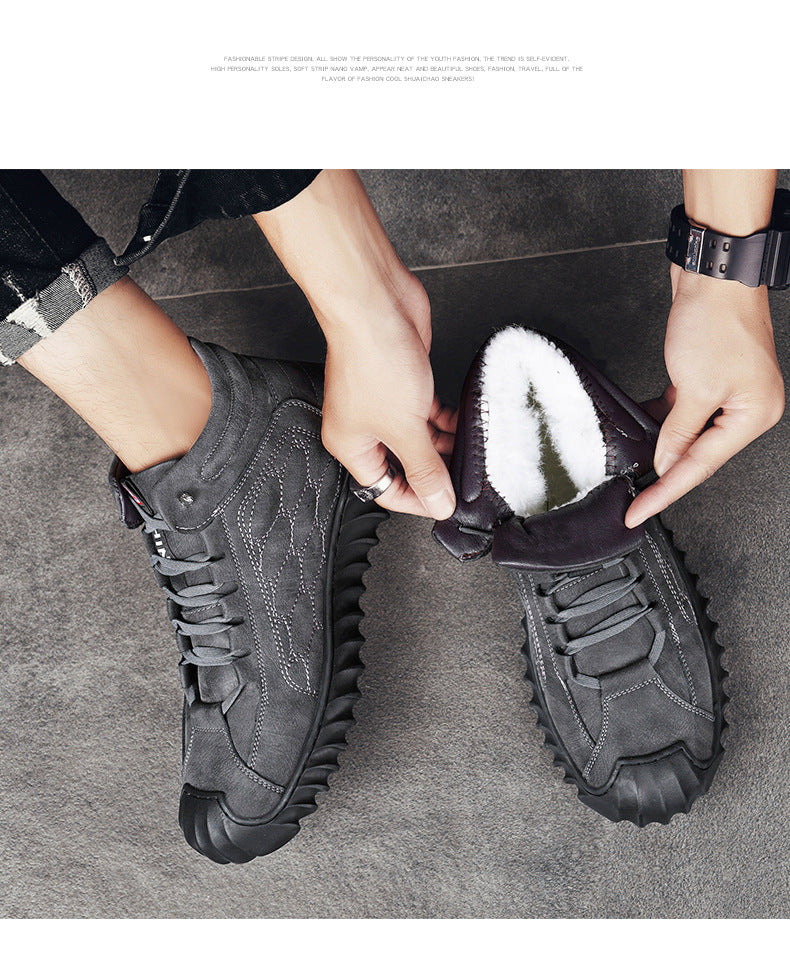 Men's Shoes 2024 New Winter Large Cotton Shoes Men's fleece-lined Warm Fur One Non-slip Dad's Cotton Leather Shoes High-top Shoes