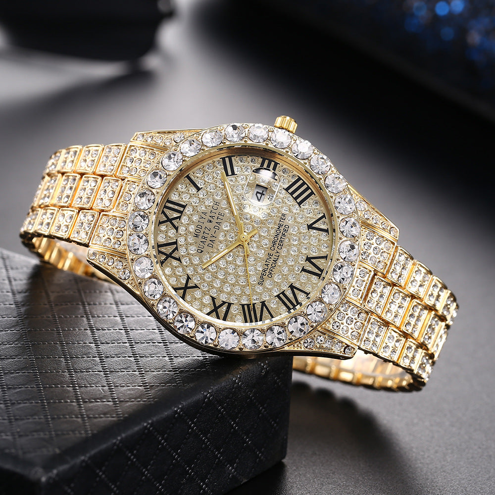Diamond-Encrusted Watches,🔥🔥🔥🔥 Diamond-Shaped Cuban Bracelets and Necklaces, Three-Piece Set